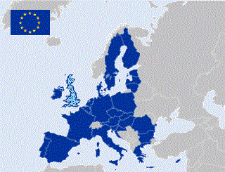 map of Europe with EU countries marked in blue