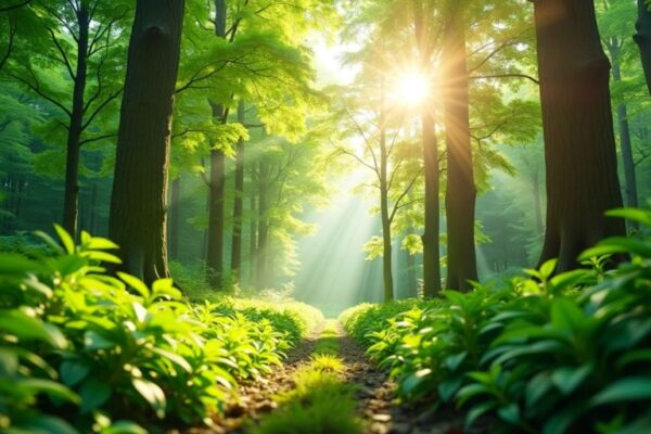 Grüner Wald mit Sonnenlicht