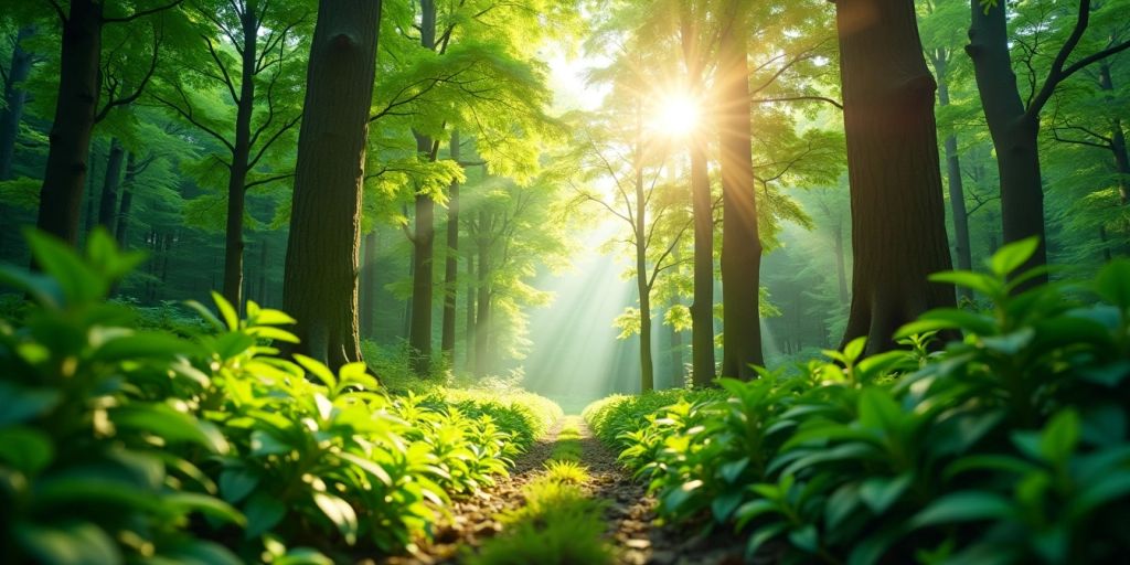Grüner Wald mit Sonnenlicht