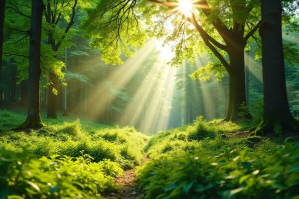 Grüner Wald mit Sonnenlicht