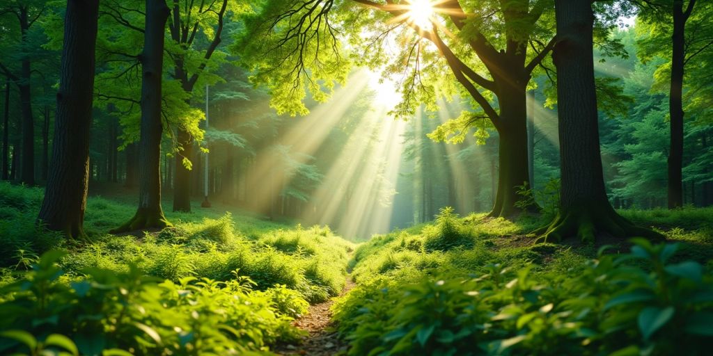 Grüner Wald mit Sonnenlicht